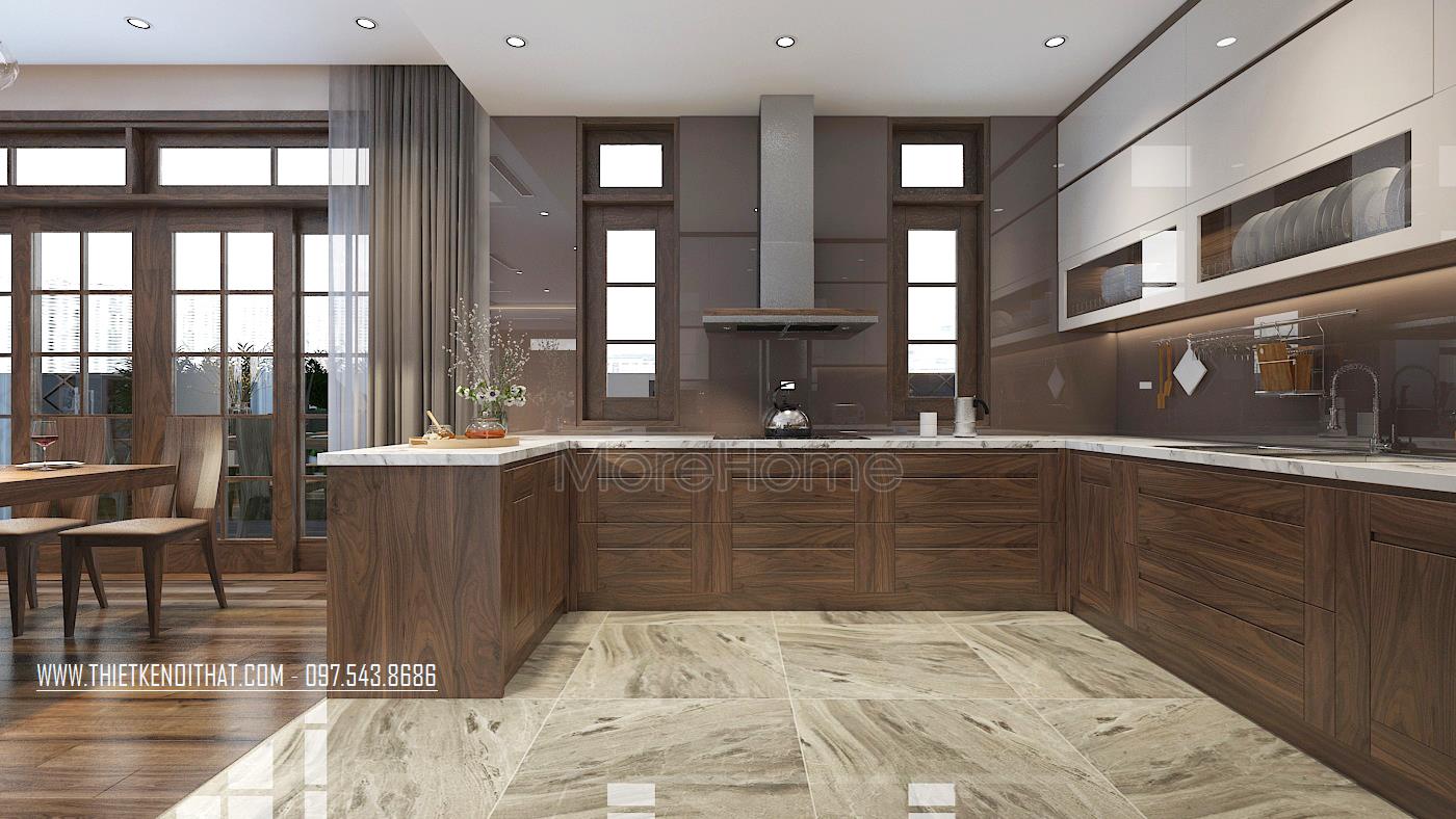 Tủ bếp gỗ óc chó tại biệt thự An Hưng Hà Đông, Hà Nội