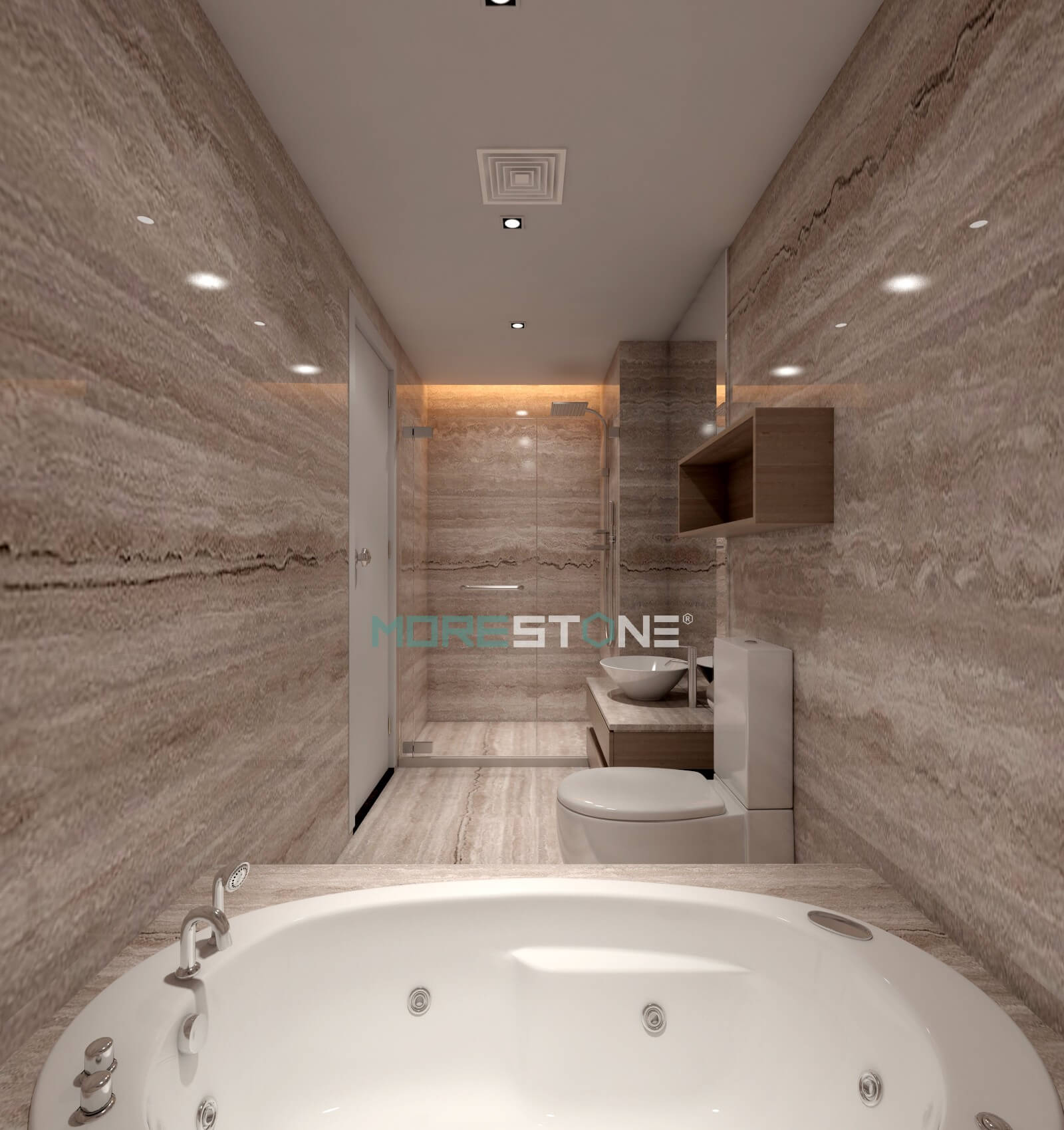 Với không gian chật hẹp, ốp tường bằng đá tự nhiên vân gỗ là một giải pháp tối ưu