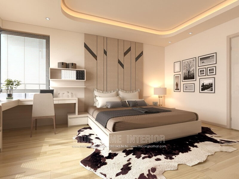 Giường ngủ hiện đại kết hợp tap đầu giường tạo sự thuận tiện cho gia chủ