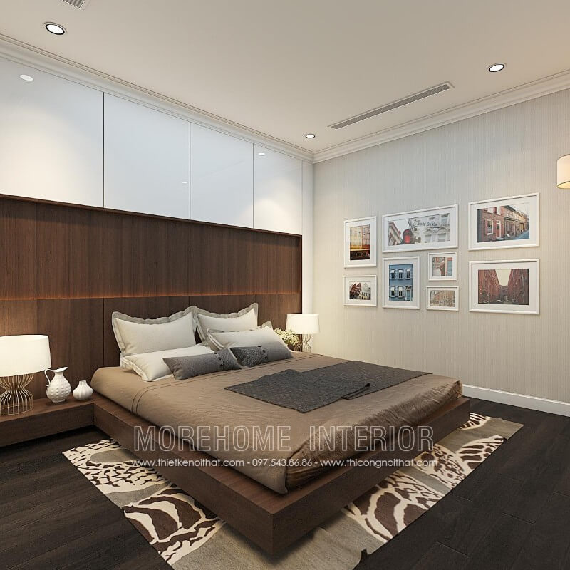 Thiết kế giường ngủ kiểu Nhật hiện đại với gam màu nâu trầm tạo sự sang trọng cũng như tiện nghi cho gia chủ trong quá trình sử dụng thích hợp ở phòng ngủ ông bà