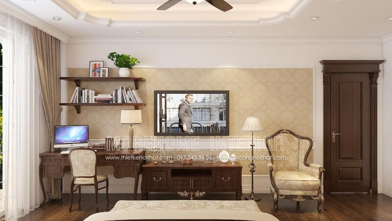 Mẫu kệ tivi tân cổ điển gỗ tự nhiên màu óc chó đẹp sang trọng trong phòng ngủ Thiết kế nội thất đồ gỗ óc chó