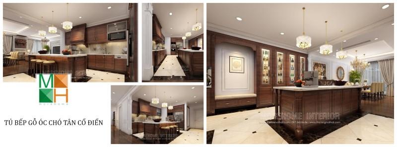 Thêm một mẫu thiết kế tủ bếp gỗ óc chó tân cổ điển cao cấp được kiến trúc sư nội thất Morehome triển khai và được khách hàng quan tâm nhiều nhất. Thiết kế nội thất đồ gỗ óc chó