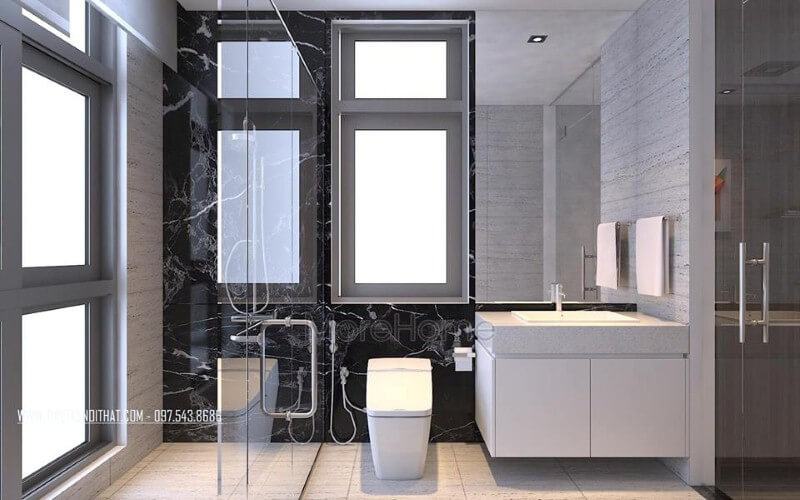 Gương ốp tường hình chữ nhật tạo nét đẹp sang trọng cho phòng tắm biệt thự, nhà phố. Gương hình chữ nhật