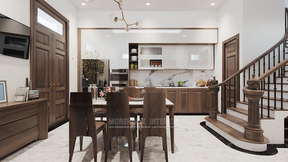 Mẫu bàn ăn khung gỗ óc chó chắc chắn, mặt đá ốp bàn đá tự nhiên màu trắng làm nổi bật không gian ăn uống và dễ vệ sinh sạch sẽ mẫu bàn ăn gỗ tự nhiên cao cấp cho phòng ăn sang trọng