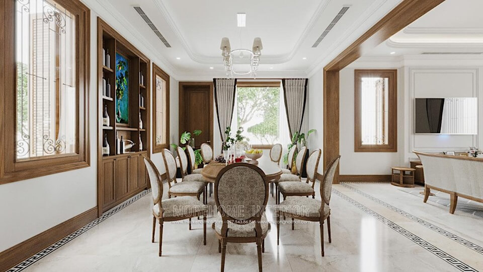 Bộ bàn ăn gỗ tự nhiên đẹp dành cho gia đình nhiều thành viên mẫu bàn ăn gỗ tự nhiên cao cấp cho phòng ăn sang trọng