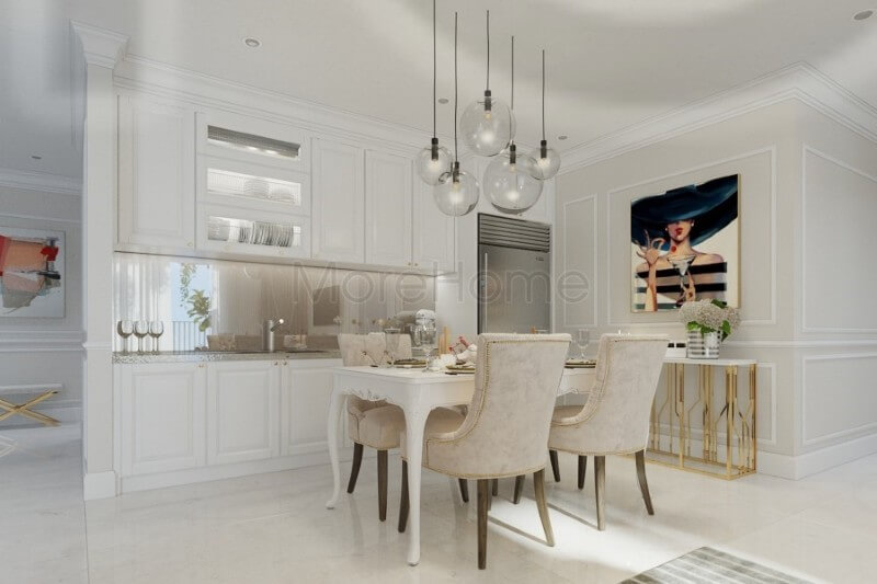 Bộ bàn ăn đẹp với lối thiết kế đơn giản, ghế tựa sủ dụng các chi tiết trang trí và chất liệu nhung làm chủ đạo, gợi mở tính cổ điển, đầy sang trọng và quý phái. mẫu bàn ăn gỗ tự nhiên cao cấp cho phòng ăn sang trọng