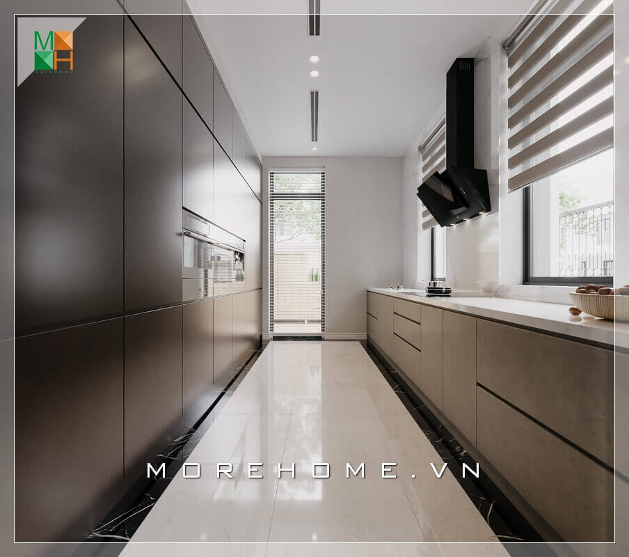 Mẫu thiết kế tủ bếp bằng gỗ công nghiệp chống ẩm ốp mặt đá nhân tạo trắng vân mây cao cấp mẫu tủ bếp gỗ công nghiệp An Cường