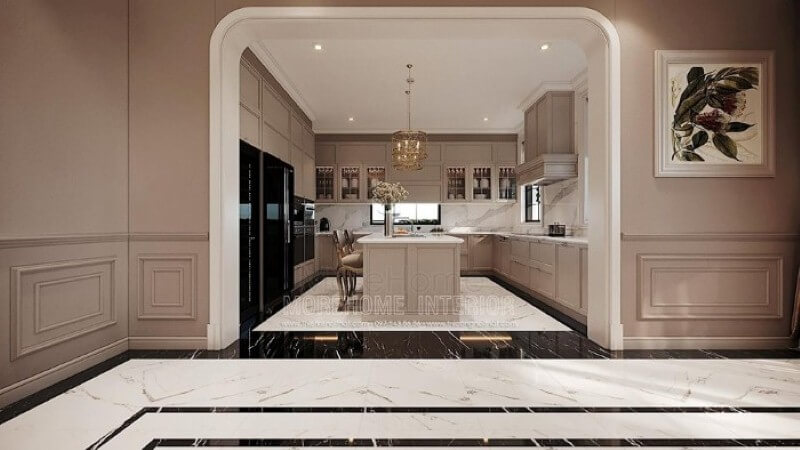 Tủ bếp chữ U phong cách đương đại đẹp cho biệt thự, nhà phố, chung cư cao cấp. Thiết kế tủ bếp nhà phố sang trọng