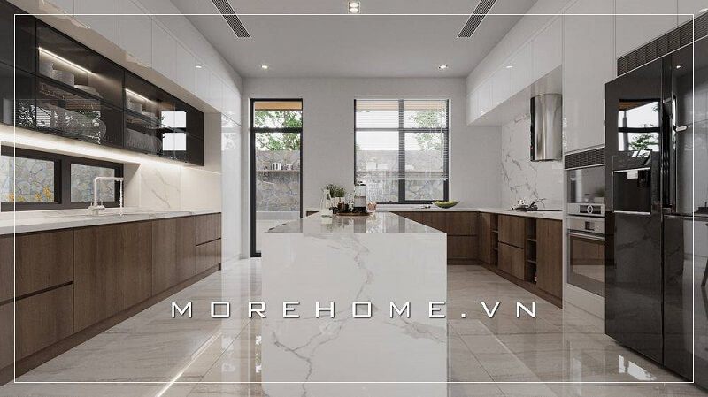 Mang đến không gian phòng bếp lý tưởng với mẫu thiết kế nội thất phòng bếp đẹp với hệ tủ bếp gỗ công nghiệp thông minh tích hợp nhiều công năng.