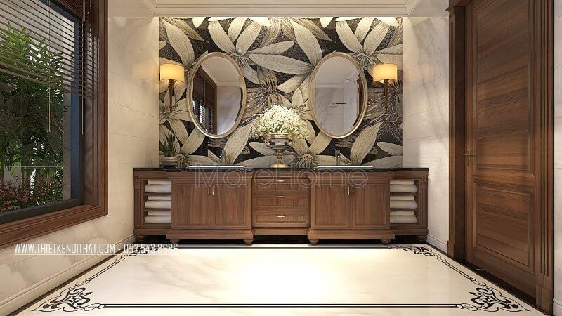 Tủ lavabo gỗ óc chó cao cấp cho phòng tăm nhà biệt thự