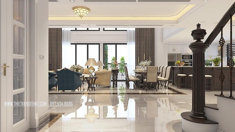 Sản phẩm trụ cầu thang gỗ óc chó tự nhiên cao cấp tại căn hộ Duplex Thanh Xuân Hà Nội