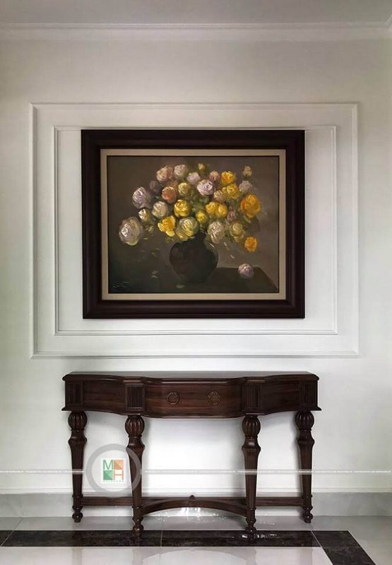 Sản xuất và thi công lắp đặt sản phẩm kệ decor gỗ óc chó tân cổ điển đẹp cho biệt thự Ecopark Hưng Yên