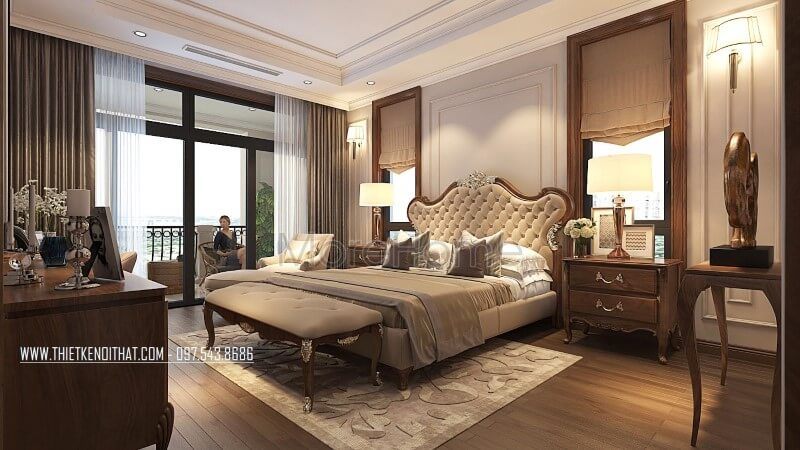 Hình ảnh tap đầu giường gỗ óc chó tân cổ điển đẹp sang trọng mang đến vẻ đẹp ấn tượng trong không gian phòng ngủ