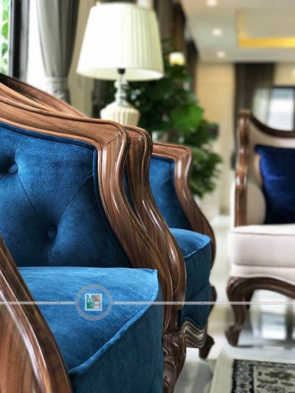 Hình ảnh sofa đơn gỗ óc chó tân cổ điển đẹp tại công trình thi công nội thất biệt thự ecopark hưng yên