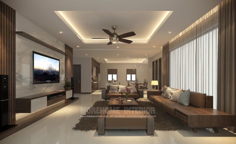 Thiết kế sofa gỗ óc chó hiện đại cho không gian phòng khách ấn tượng và sang trọng.