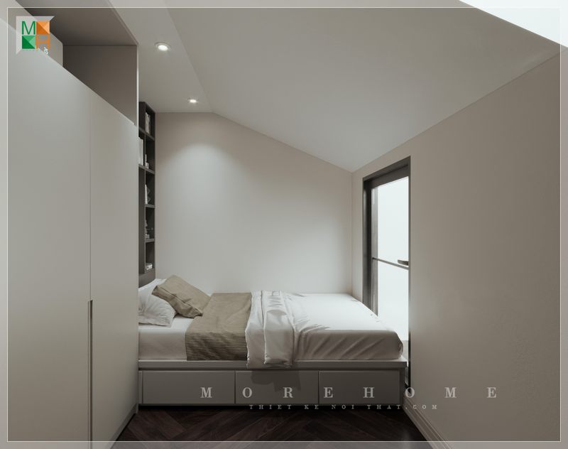 Thiết kế phòng ngủ nhỏ với giường kết hợp ngăn kéo tiện lợi