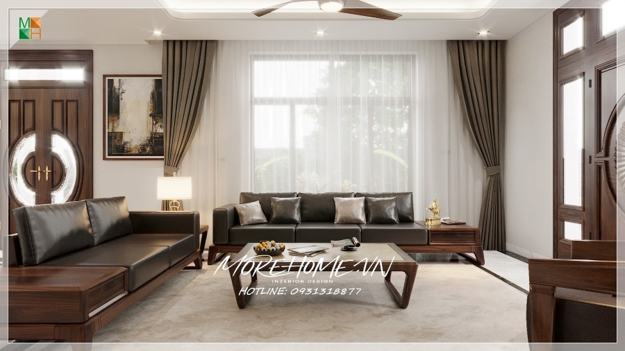 sofa gỗ sồi giả vân óc chó