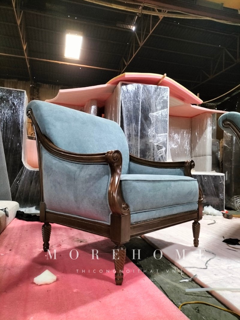 sofa gỗ sồi giả vân óc chó