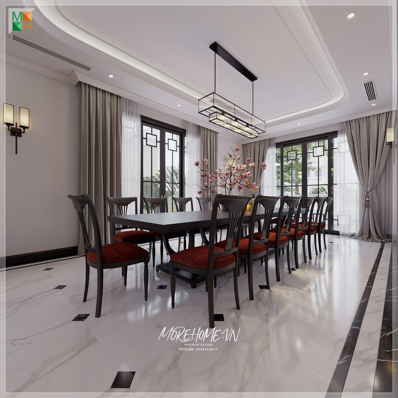 Với tone màu trầm, bộ bàn ăn góp phần tô điểm thêm giá trị thẩm mỹ cho không gian sống của gia đình.