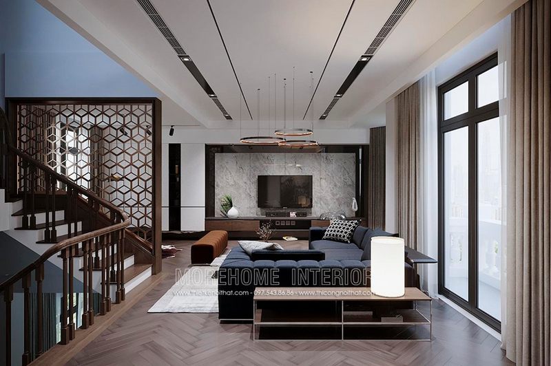 Vách ngăn phòng khách với cầu thang
