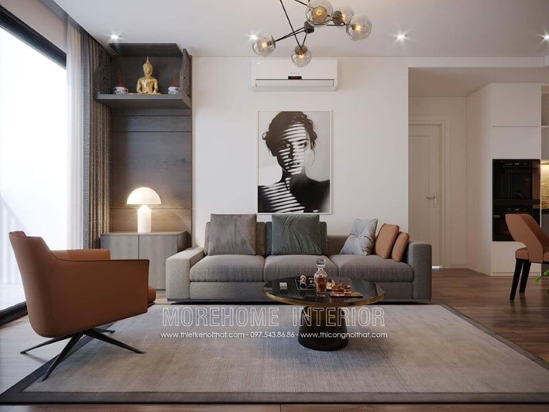 Trang trí phòng khách chung cư với sofa màu xám đẹp