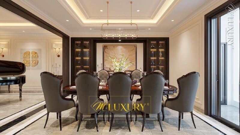 Bộ bàn ghế ăn 8 nghế đẹp cho không gian rộng