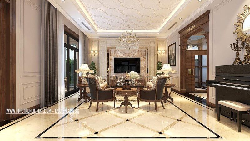 Thiết kế bàn ghế sofa đơn gỗ óc chó cao cấp cho biệt thự Vinhomes Greenbay Hà Nội