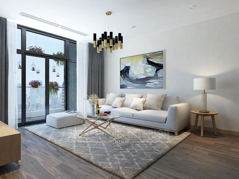 Phòng khách hiện đại, sang trọng hơn với mẫu sofa văng bọc nỉ màu trắng tinh tế