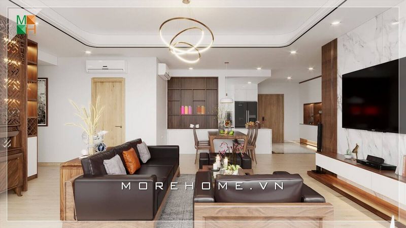 Màu sắc từ nội thất gỗ óc chó giúp tôn lên vẻ đẹp hiện đại đẳng cấp, sang trọng cho phòng khách của bạn