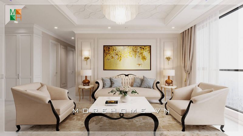 Ngắm nhìn mẫu bàn ghế sofa màu kem sữa chân gỗ tân cổ điển rất đẳng cấp dành cho phòng khách chung cư, nhà phố, biệt thự sang trọng.