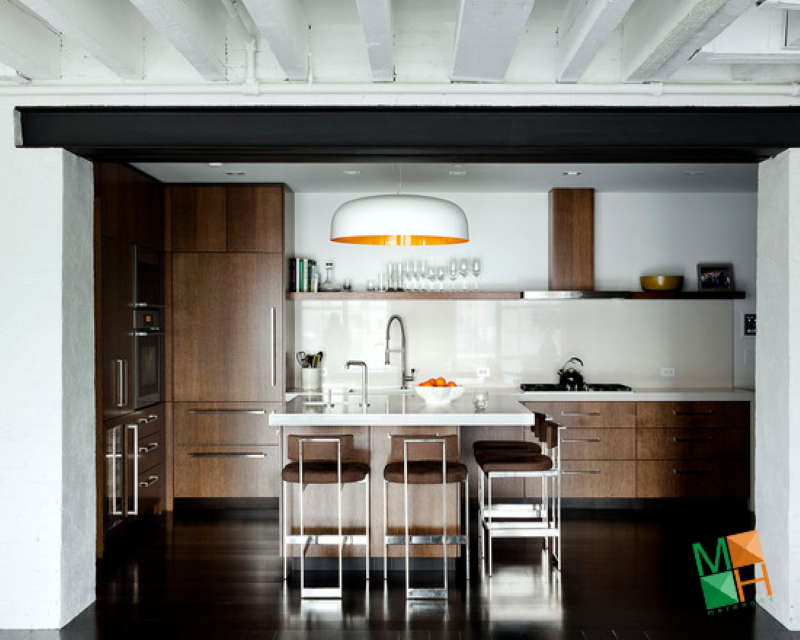 Tổng hợp các mẫu tủ bếp veneer gỗ óc chó đơn giản và thanh lịch nhất