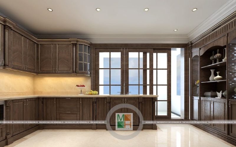 Tổng hợp các mẫu tủ bếp gỗ óc chó đẹp sang mới nhất 2017