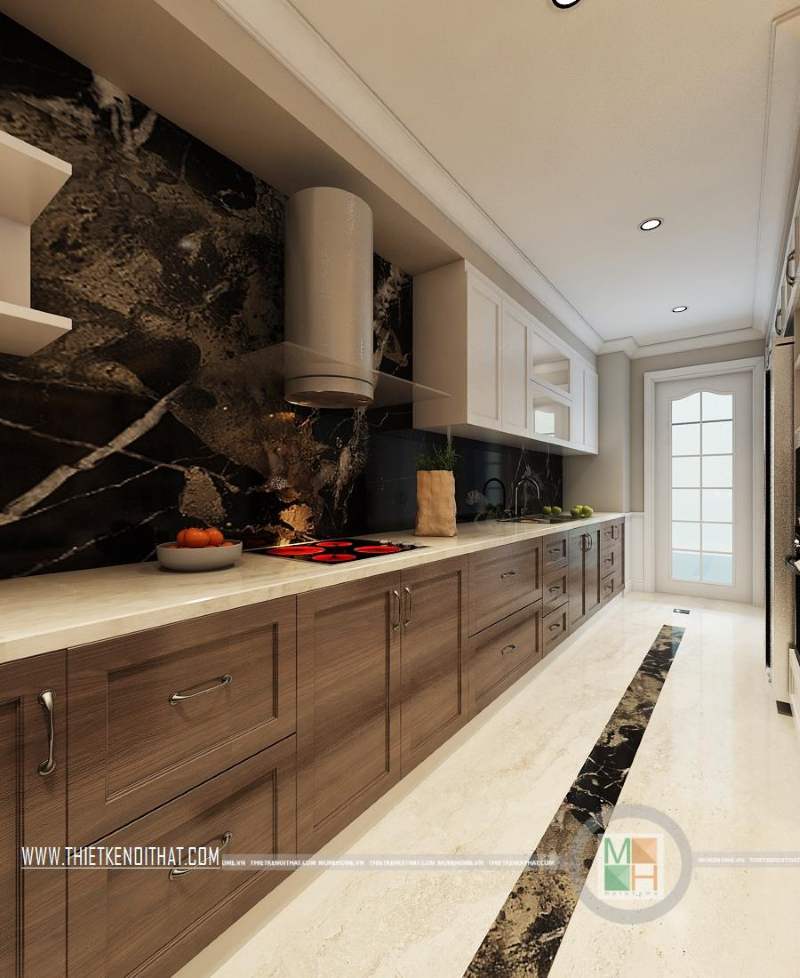 Tổng hợp các mẫu tủ bếp gỗ óc chó đẹp sang mới nhất 2017