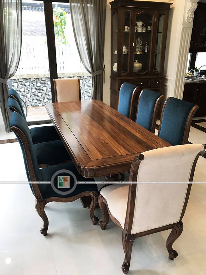 Bộ bàn ghế gỗ óc chó tân cổ điển Bộ bàn ghế gỗ óc chó tân cổ điển