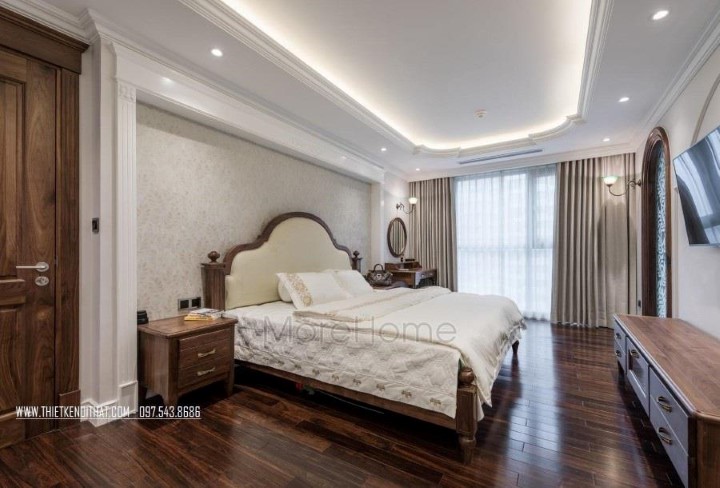 Giường gỗ óc chó tự nhiên tân cổ điển Giường gỗ óc chó tự nhiên tân cổ điển