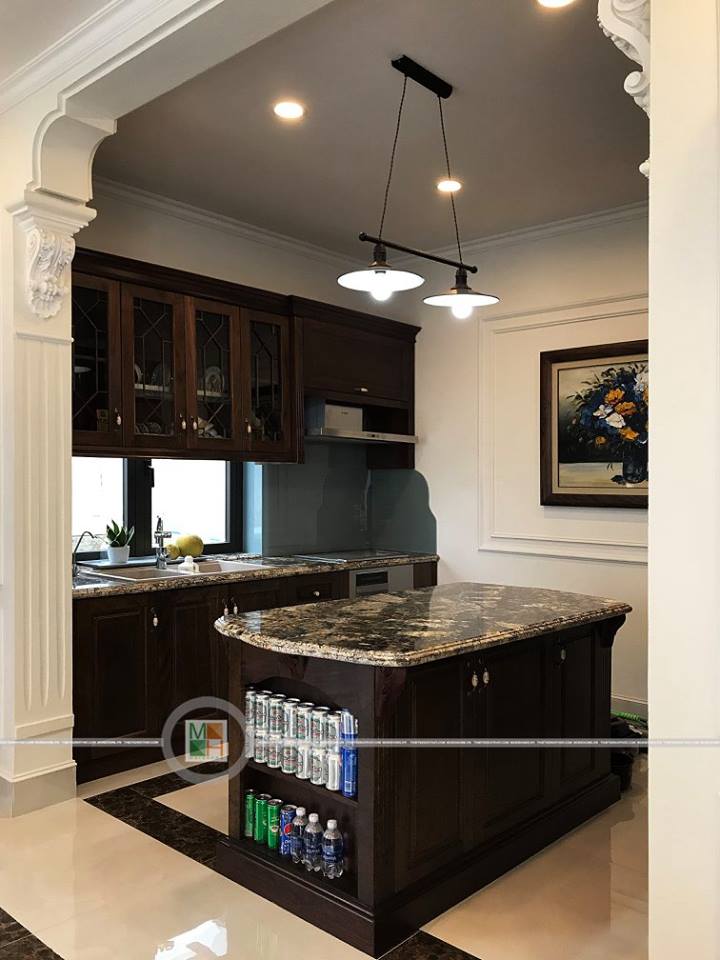 Tủ bếp gỗ óc chó tự nhiên đẹp Tủ bếp gỗ óc chó tự nhiên đẹp