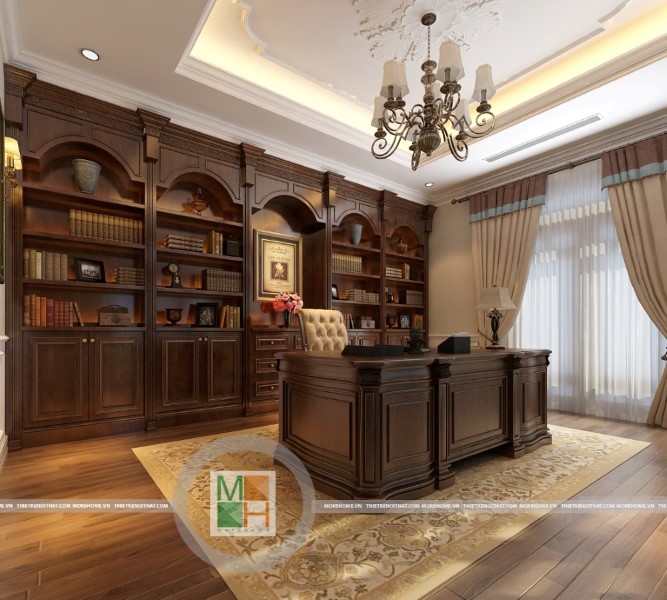 Các mẫu thiết kế nội thất gỗ óc chó phòng làm việc thêm ấn tượng